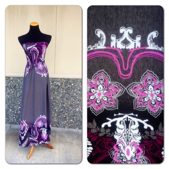 Dresses & Skirts - Beautiful gray maxi with incredible pink design