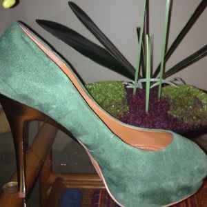 Dark green suede peep toes from Zara