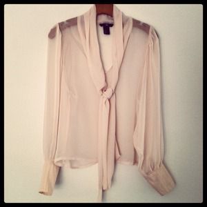 *SOLD*! Beige Chiffon long Sleeve Top with Bow Tie
