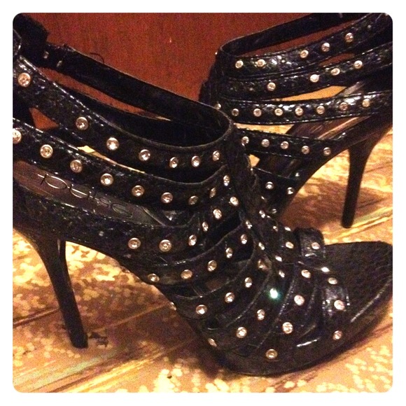 Jeweled cage high heels
