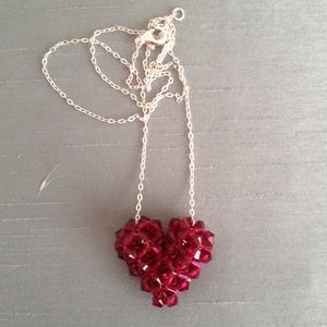 💢SOLD💢925 Silver Necklace w/red Swarovski Heart