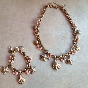 Talbots antique gold sea sell necklace & bracelet.