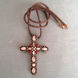 💢SOLD💢Pink & Red Cross - Leather Necklace