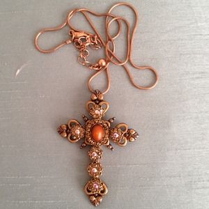 💢SOLD💢Orange & Pink Cross Necklace