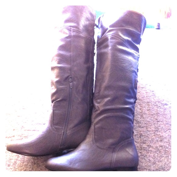 Grey knee high boots