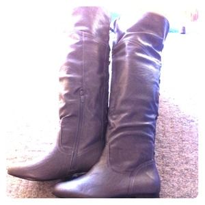 Grey knee high boots
