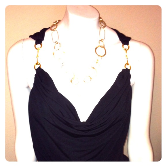 SOLD black jersey tank with gold horse-bit buckles