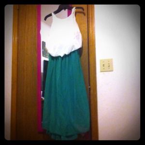 White and green chiffon maxi dress