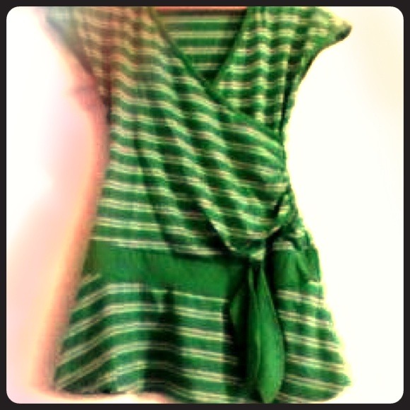 Green and white stripe top or short dress