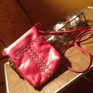 Red long cross side leather purse
