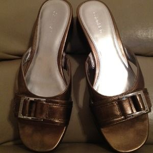 Bronze metallic Calvin Klein wedge slides