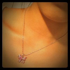 Pink diamond poodle necklace