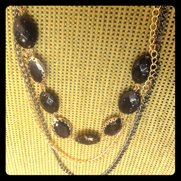 Black and golden multi strand necklace