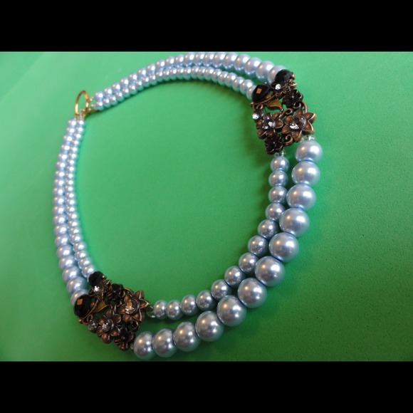 Light blue glass pearl necklace