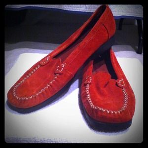 Red suede flats