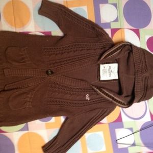 Hooded brown single button sweater