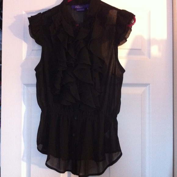 💢SOLD💢 Black sheer ruffle shirt