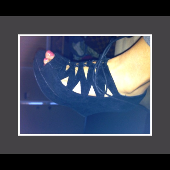- On Hold - New black suede wedges