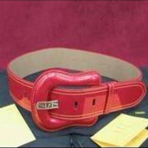 Authentic red patent leather Fendi b buckle belt
