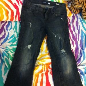 black distressed boot cut jeans