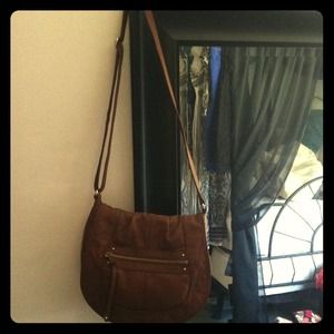 Tan, leather, shoulder cross purse