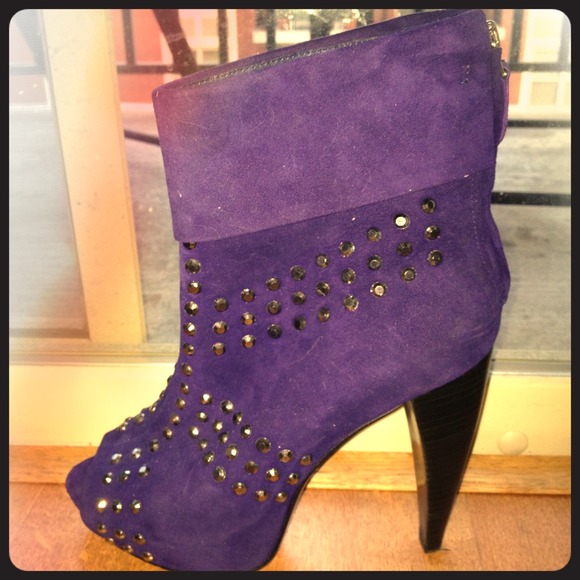 Purple studded open toe booties