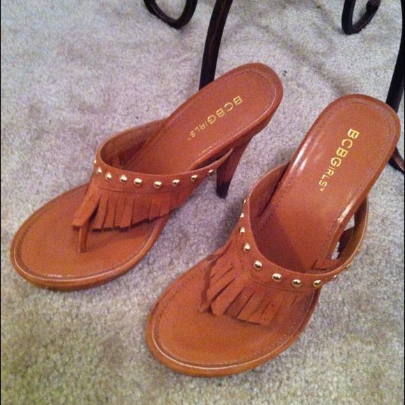 Caramel Gold Studded Suede Fringed Heels