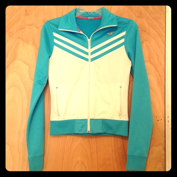 Hollister Co. white & turquoise track jacket