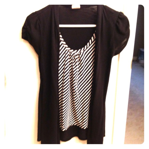 Black shirt w/ attached black & white striped tank