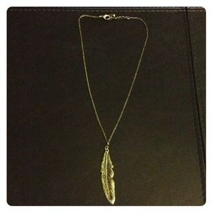 Gold rustic feather necklace