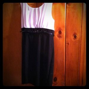 Black and White belted knee length dress