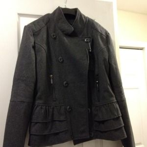 **Reserved**---Charcoal gray ruffle peacoat