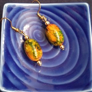 Unique marbled drop earrings Amber and Jade color