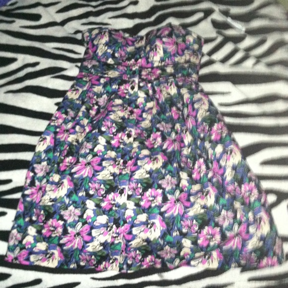 REDUCED<3 Teal and pink floral strapless dress