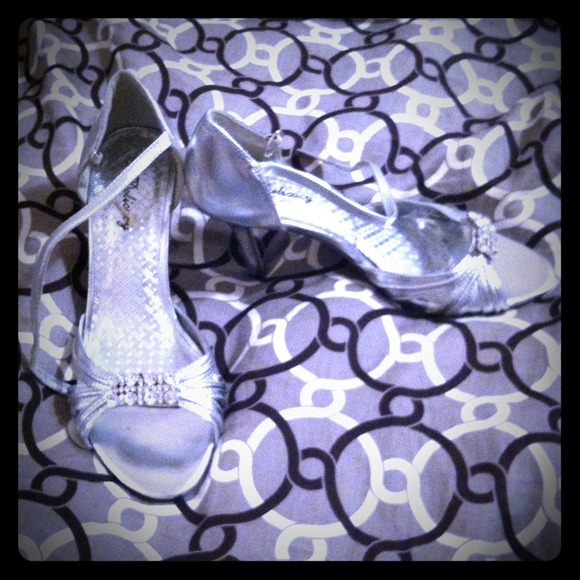 Silver heels with rhinestones