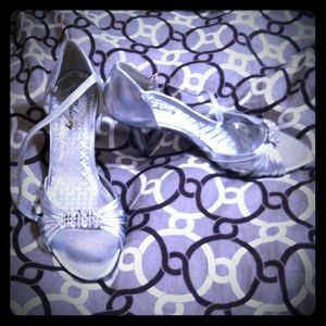 Silver heels with rhinestones