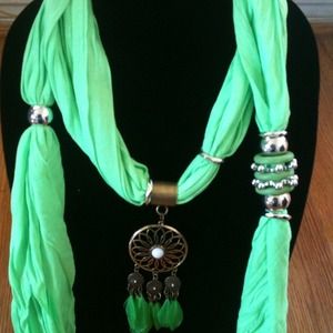 Neon Green Scarf with Attached charm