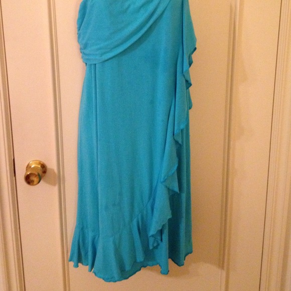Juicy couture teal 1shoulder flirty ruffle dress - Picture 2 of 4