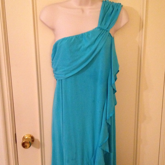 Juicy couture teal 1shoulder flirty ruffle dress - Picture 3 of 4