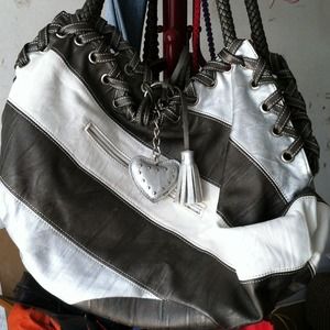 Grey and white purse