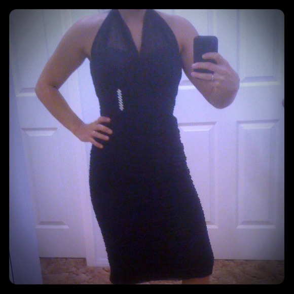 SOLD Elegant black dress with ruches