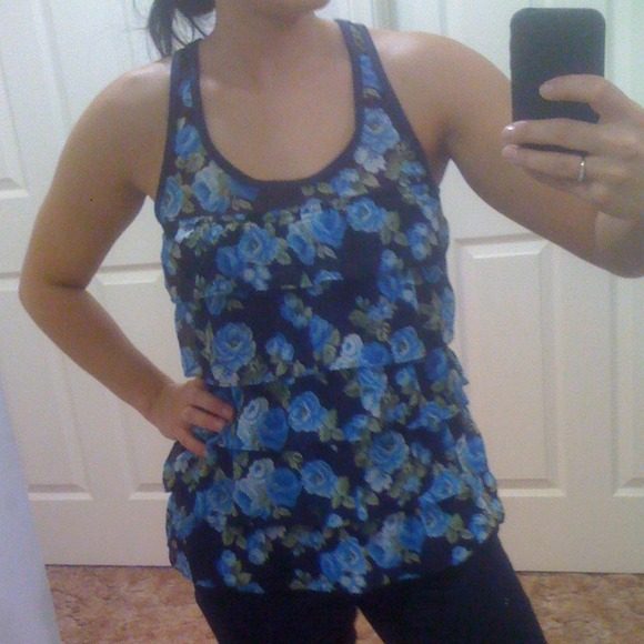 5-tier ruffle floral sheer tank top with lining