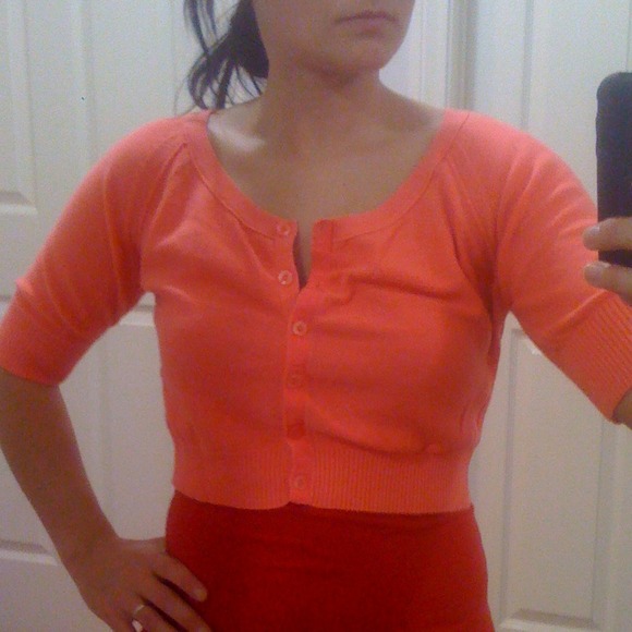 Coral/peach buttons down cropped cover up