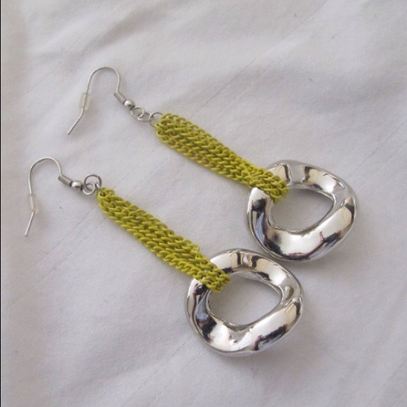 Chartreuse and silver tone earrings