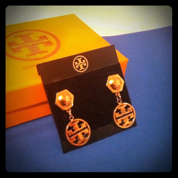 Tory Burch logo gold earrings