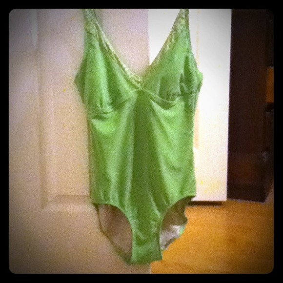 Green polkadot one piece swimsuit