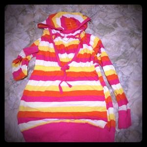Long Sleeve Bright Striped Hooded V Neck Shirt Size Medium