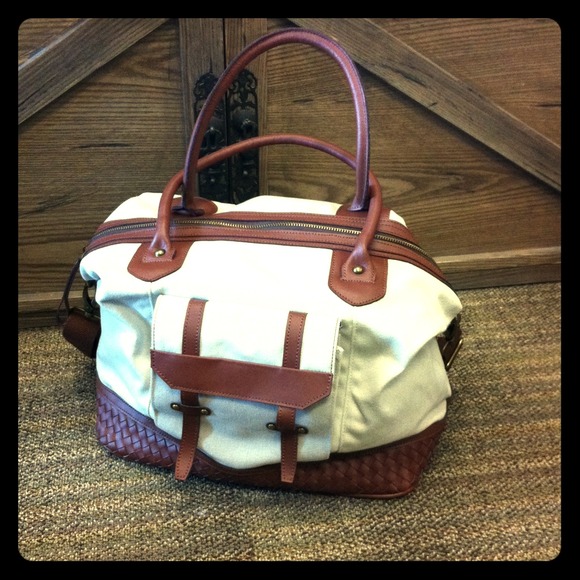 Leather with canvas handbag