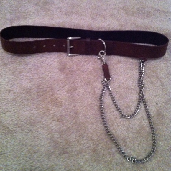 Brown Genuine Leather Belt with Chain