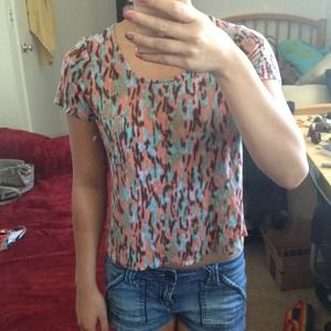 Pink and aqua leopard crop top